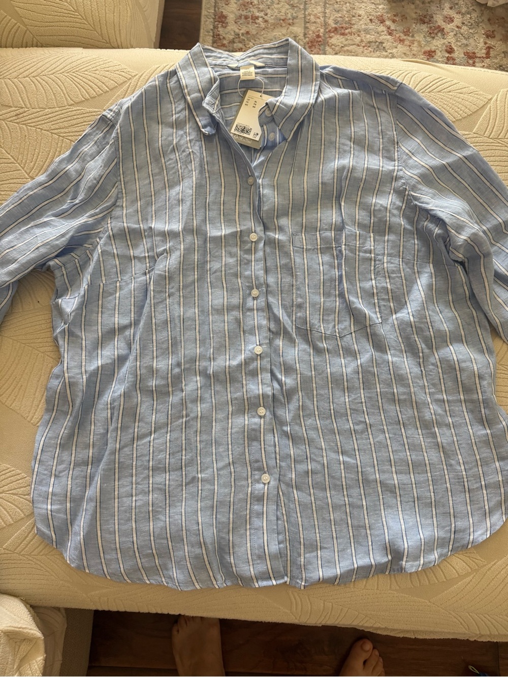 H&M Striped Linen Button Down Shirt Size XL NWT